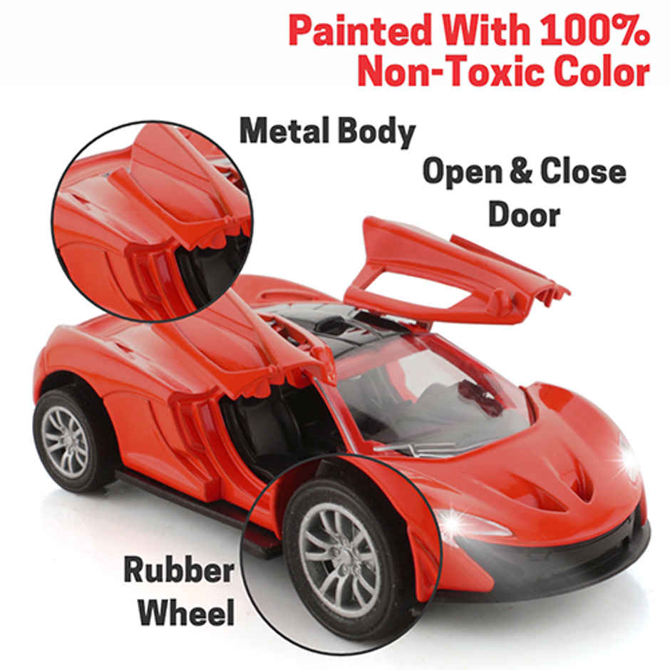 Aditi Toys Die-Cast Car with Sound, Lights, Open & Close Doors, Pull Back Action - Age 3+ |Red