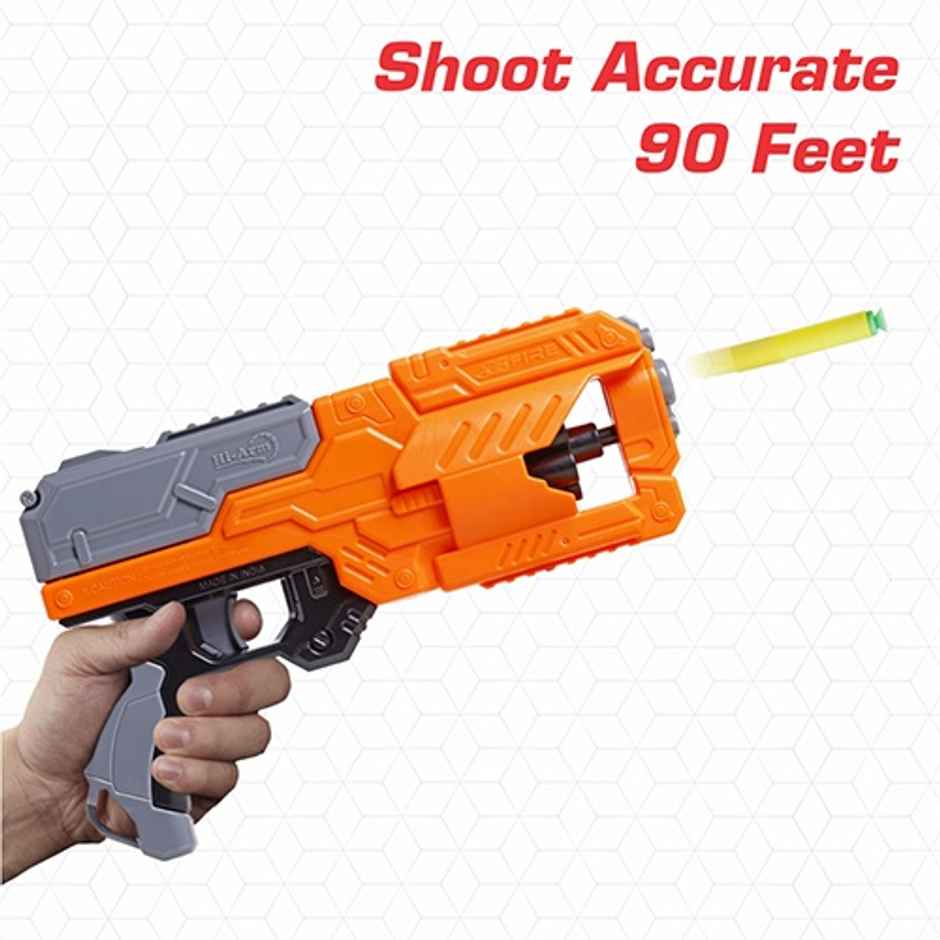 Aditi Toys Six Fire Dart Gun with 6|Dart Drum & 10 Soft Bullet | Hi|Arm Toy Gun Above 6+ | Orange