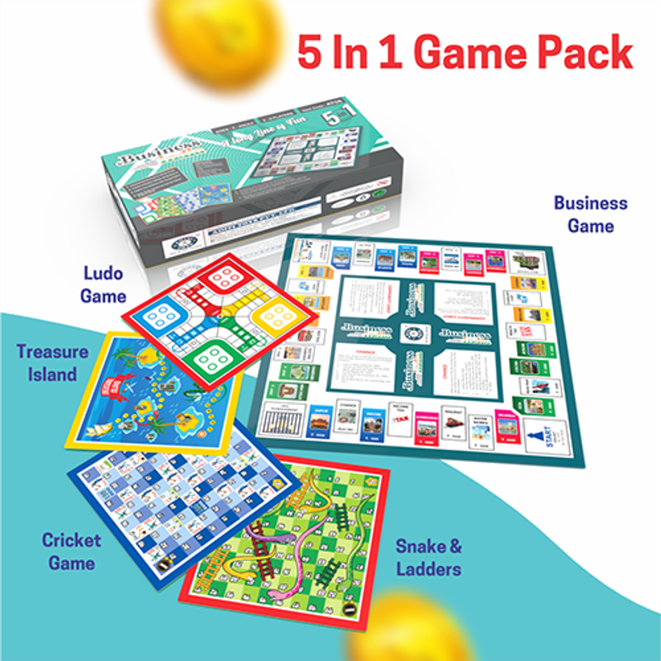 Aditi Toys Business Game 5-in-1 Board Game - Ludo, Snake & Ladder, Cricket for Kids & Adult| 6+ Year
