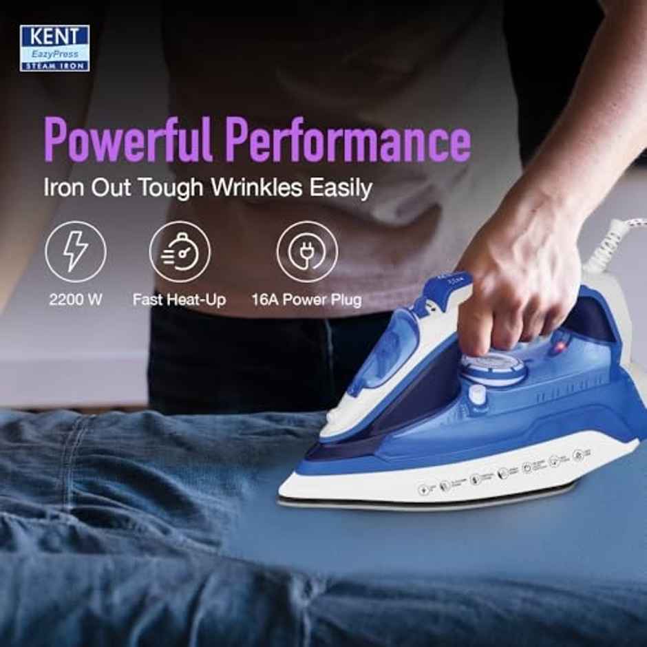Kent Steam Iron | Luxe 2200W | Powerful Steam Output Upto 25 G/Min| Blue