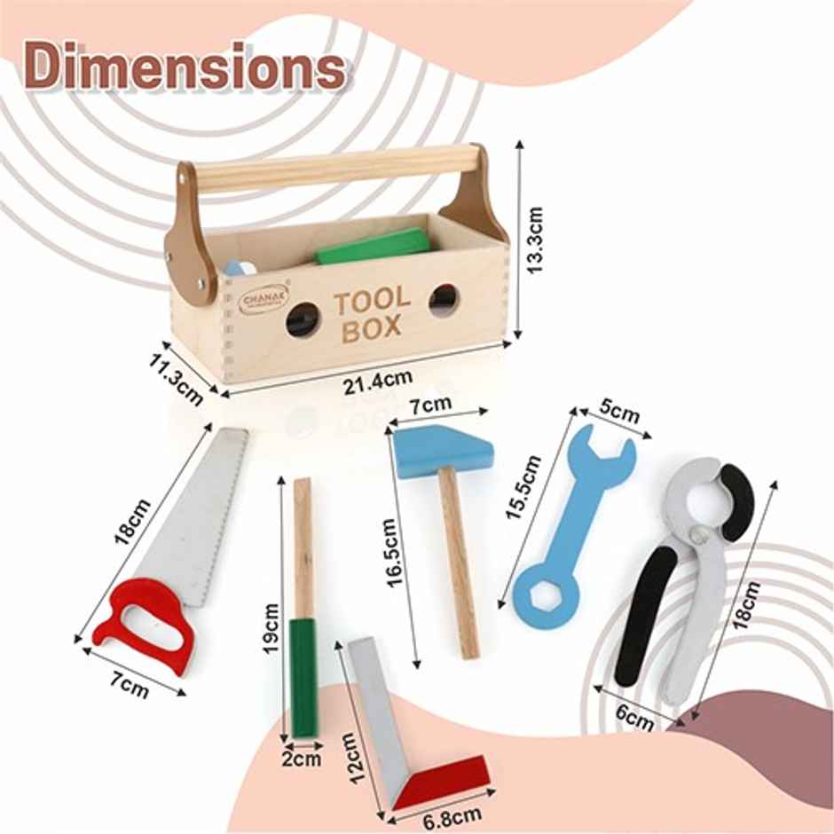 Aditi Toys Wooden Tool Kit - 7-Piece Pretend Play Construction Set for Kids Age 5Y+