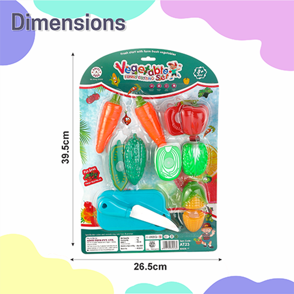 Aditi Toys Plastic Vegetable Cutting Set - Includes Knife & Cutting Board for Kids Pretend Play
