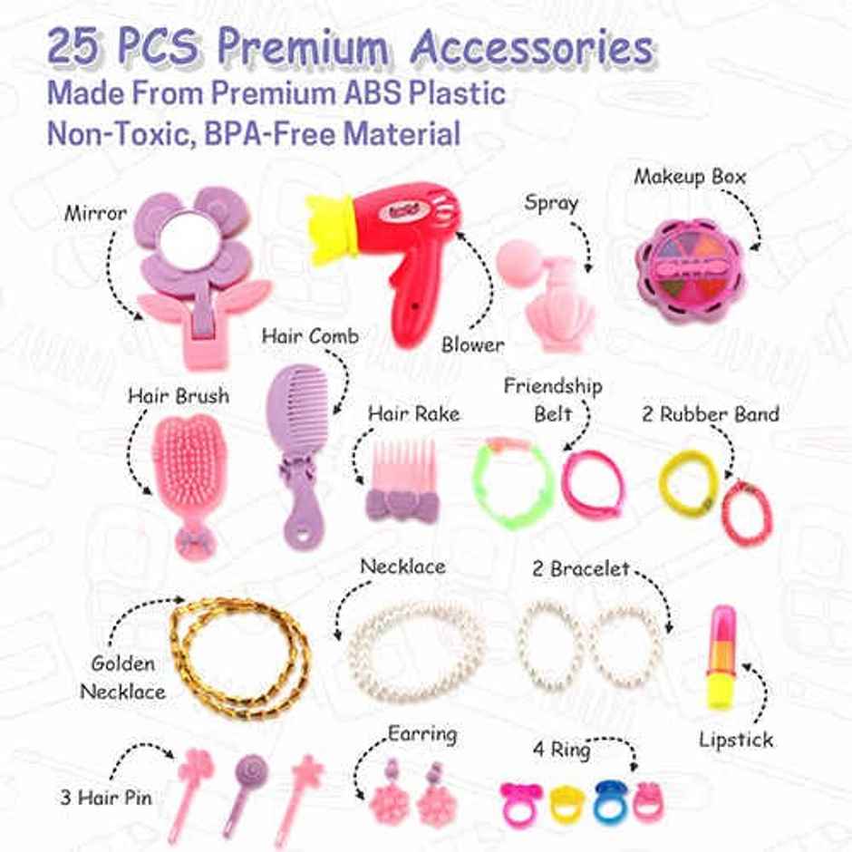 Aditi Toys Beauty Set Trolley - Portable 25-Piece Makeup Kit on Wheels for Girls 3+, BIS Approved