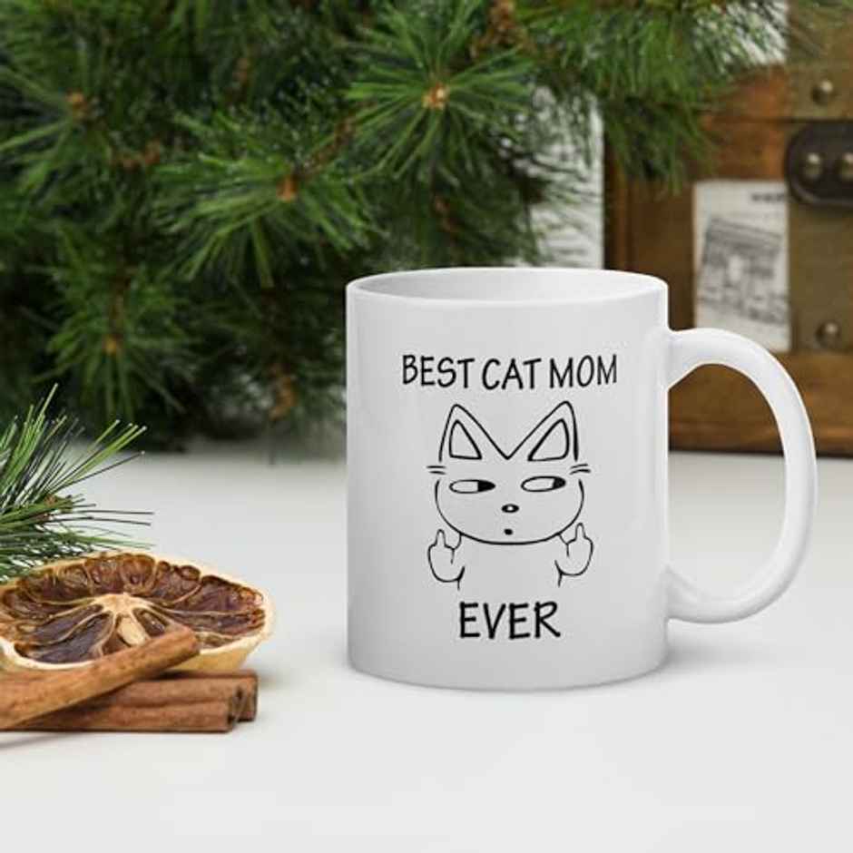 Kooltech Best Cat Mom Ever Printed White Coffee And Tea Ceramic Mug - 11Oz/325 ml