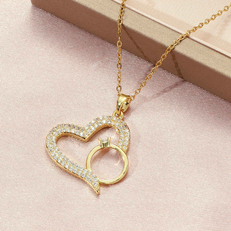 SALTY Graceful Heart with Ring Necklace Pendant for Women and Girls| Anti-Tarnish | Gold