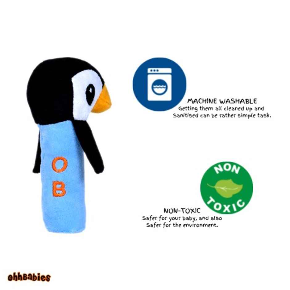 Ohhbabies Pink Rabbit With Blue Penguin Baby Rattle Toy