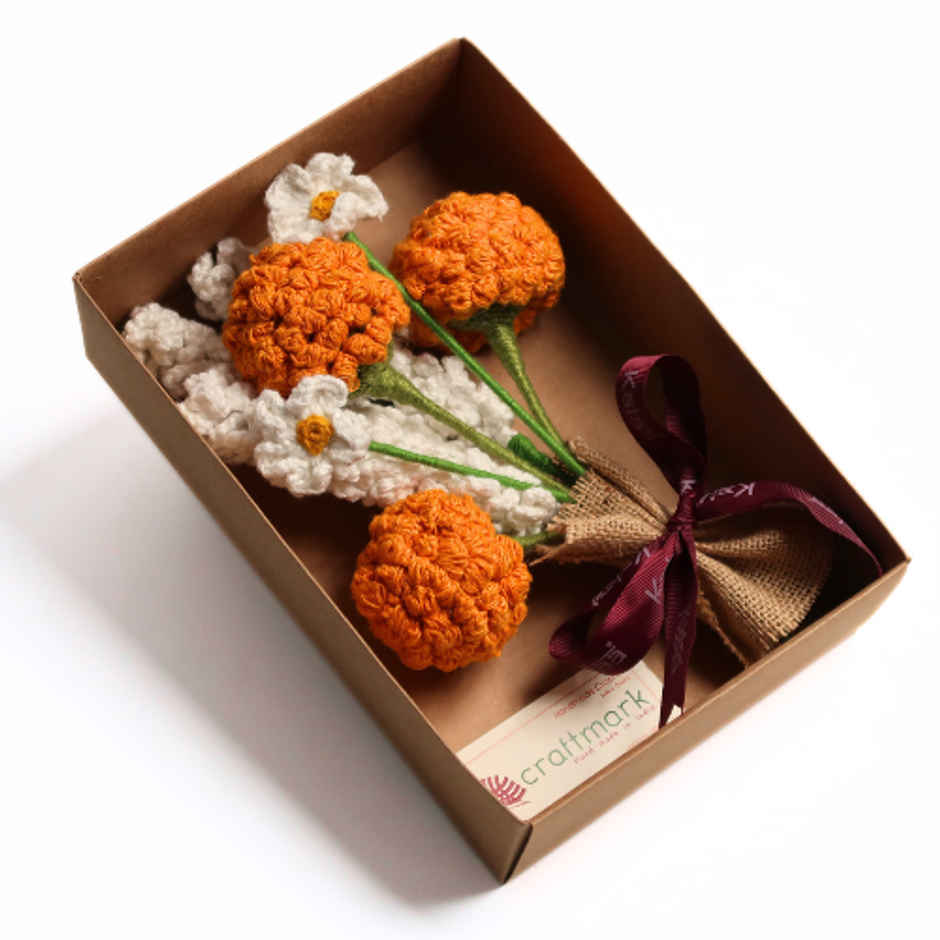 The Kalaa Store Handcrafted Crochet Festive Marigolds Bouquet