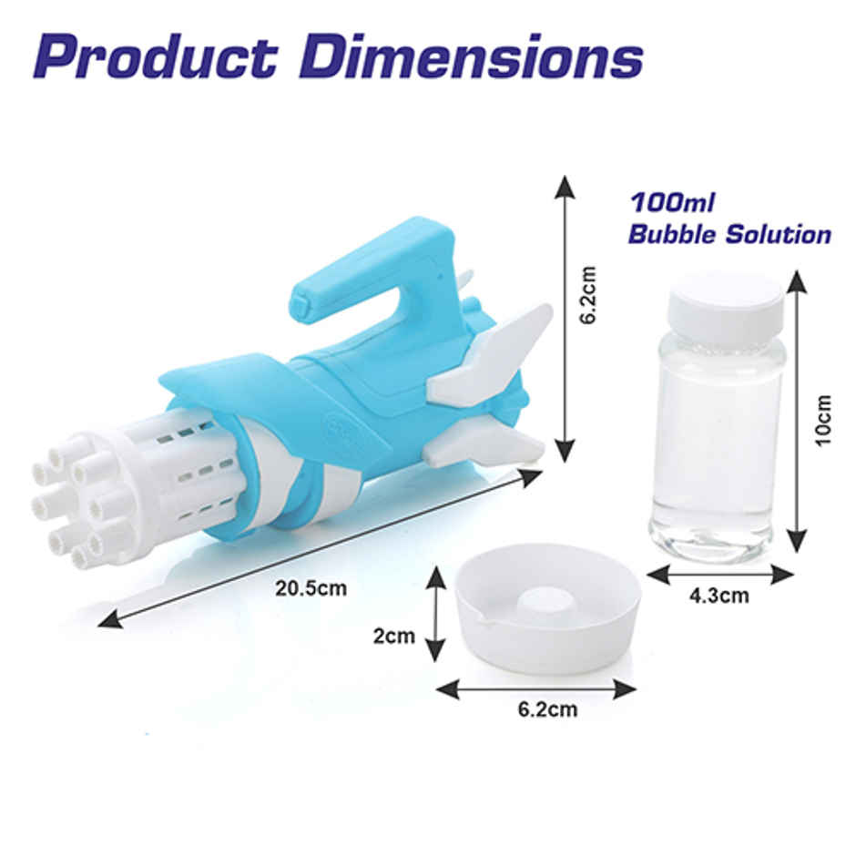 Aditi Toys 8-Hole Gatling Bubble Gun with Solution - Safe for Kids, Indoor/Outdoor 3+ |Light Blue