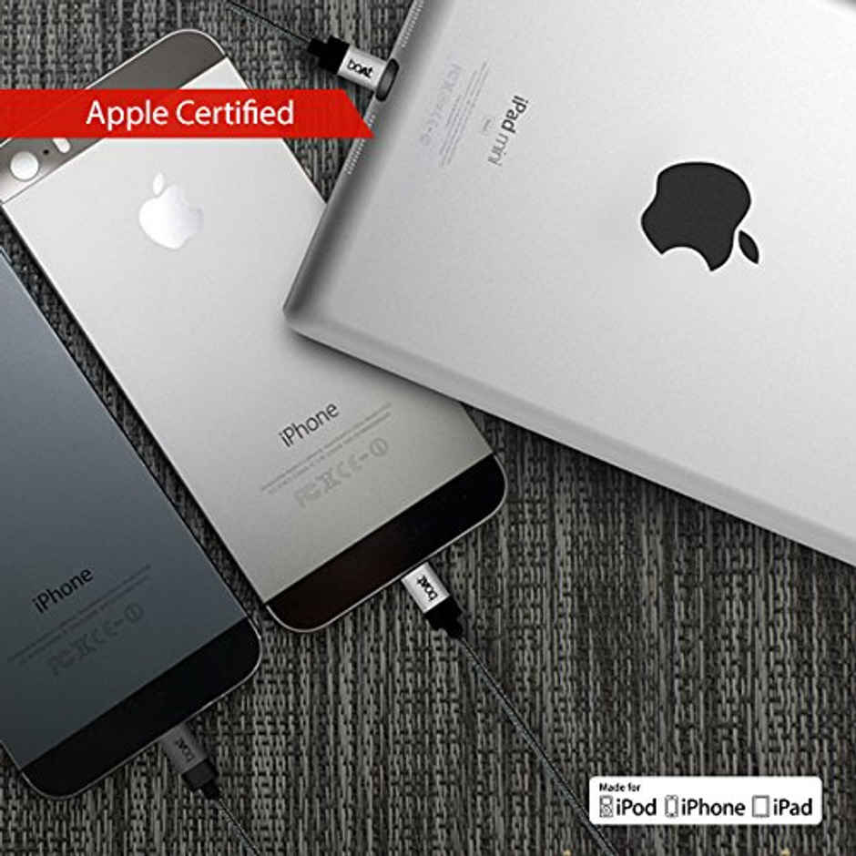 boAt LTGG 500 USB A to Lightning Cable, Apple MFI Approved For Apple iPhone/iPod, 1 Meter (Grey)