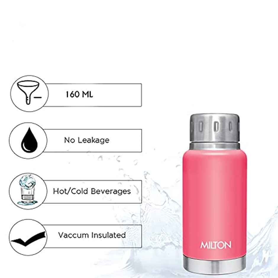 Milton Elfin 160 Thermosteel Bottle | 160 ml Water Bottles | 24 Hours Hot And Cold | Pink