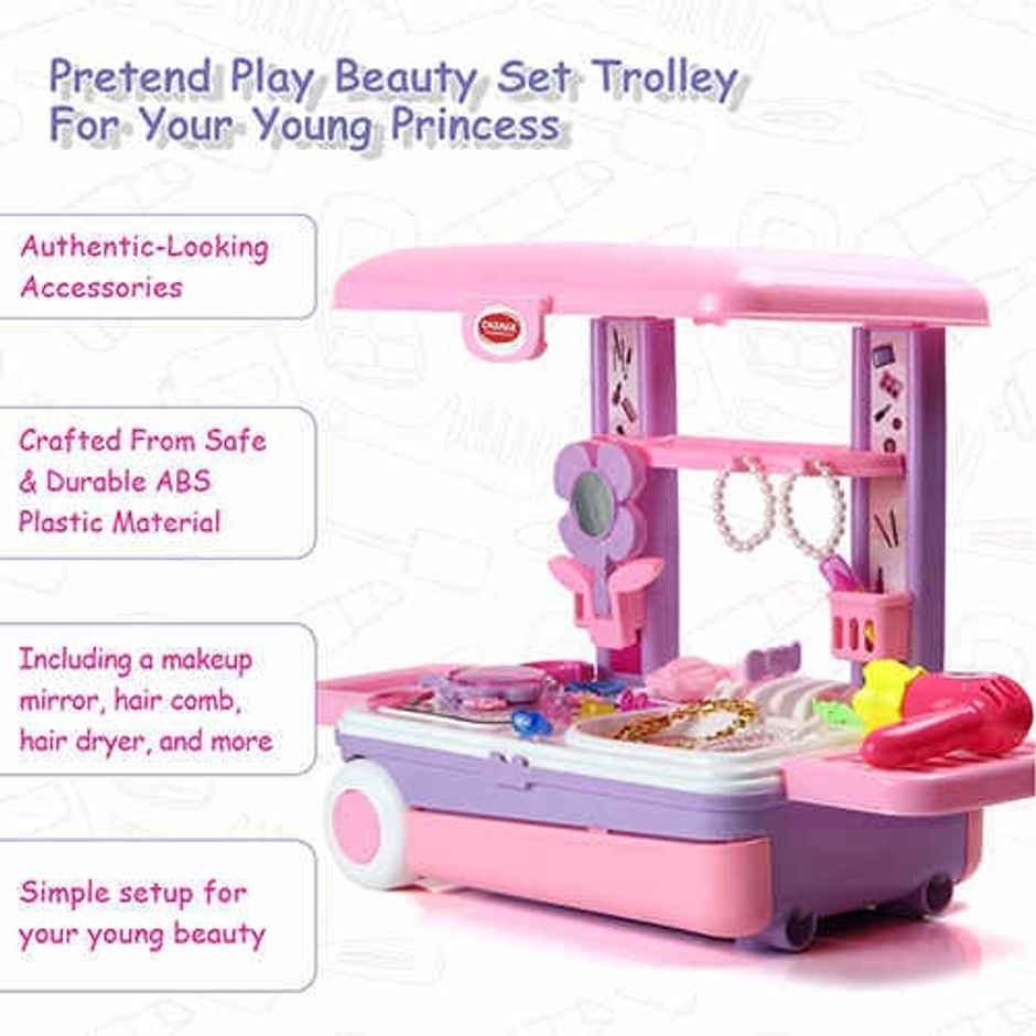 Aditi Toys Beauty Set Trolley - Portable 25-Piece Makeup Kit on Wheels for Girls 3+, BIS Approved