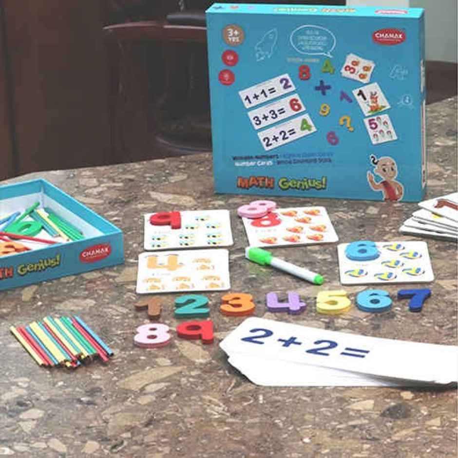 Aditi Toys Math Genius - Wooden Numbers & Wipe-Clean Cards, Educational Math Kit for Kids 3+
