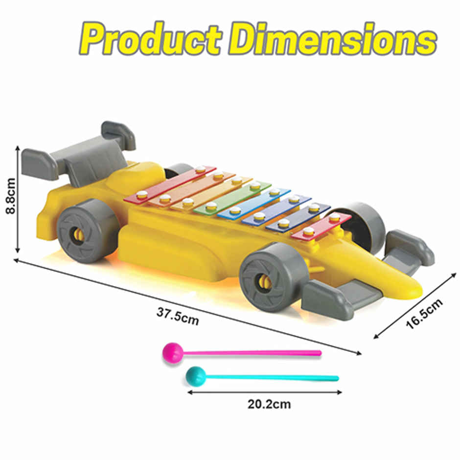 Aditi Toys Plastic Car Xylophone with 8 Metal Nodes, Xylophone Toy Car for Kids | 3 Yrs + | Yellow