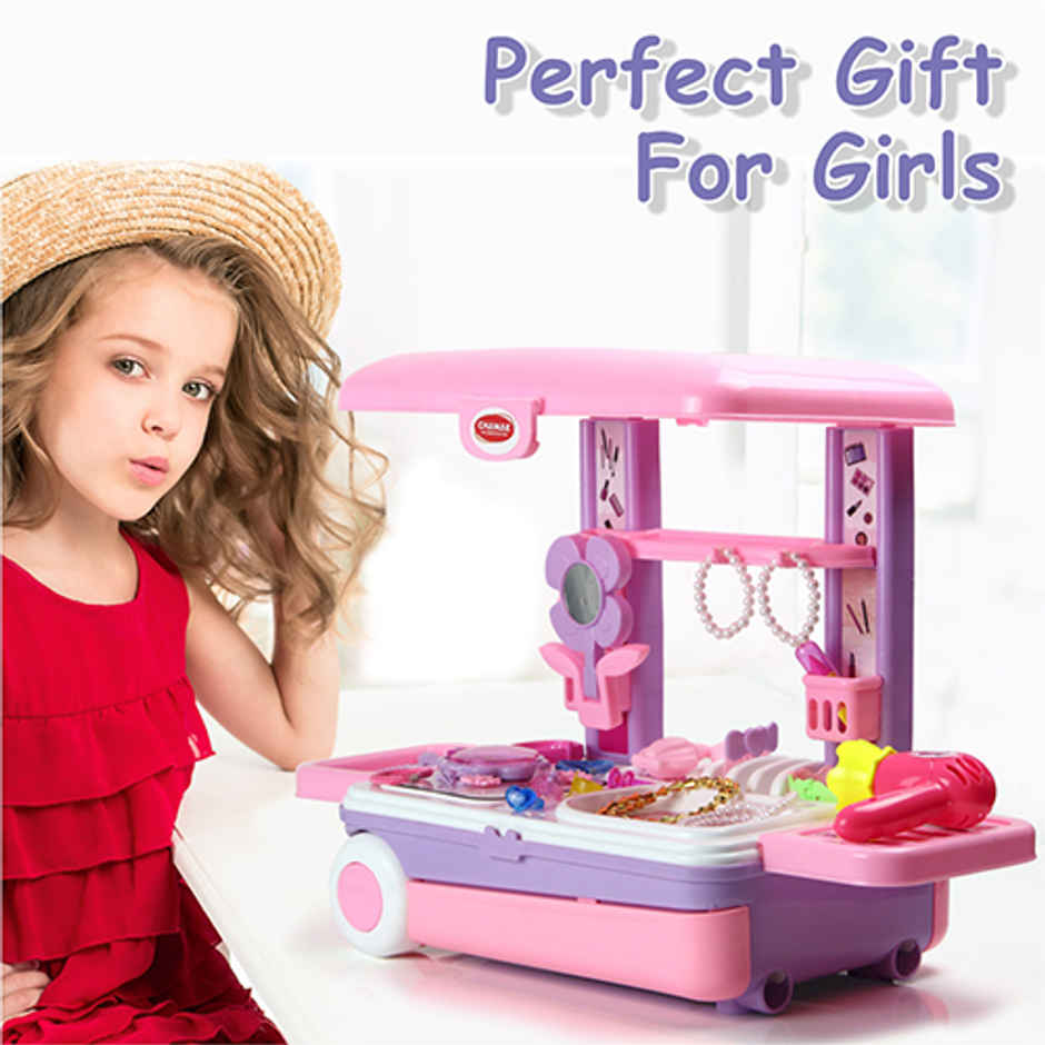 Aditi Toys Beauty Set Trolley - Portable 25-Piece Makeup Kit on Wheels for Girls 3+, BIS Approved