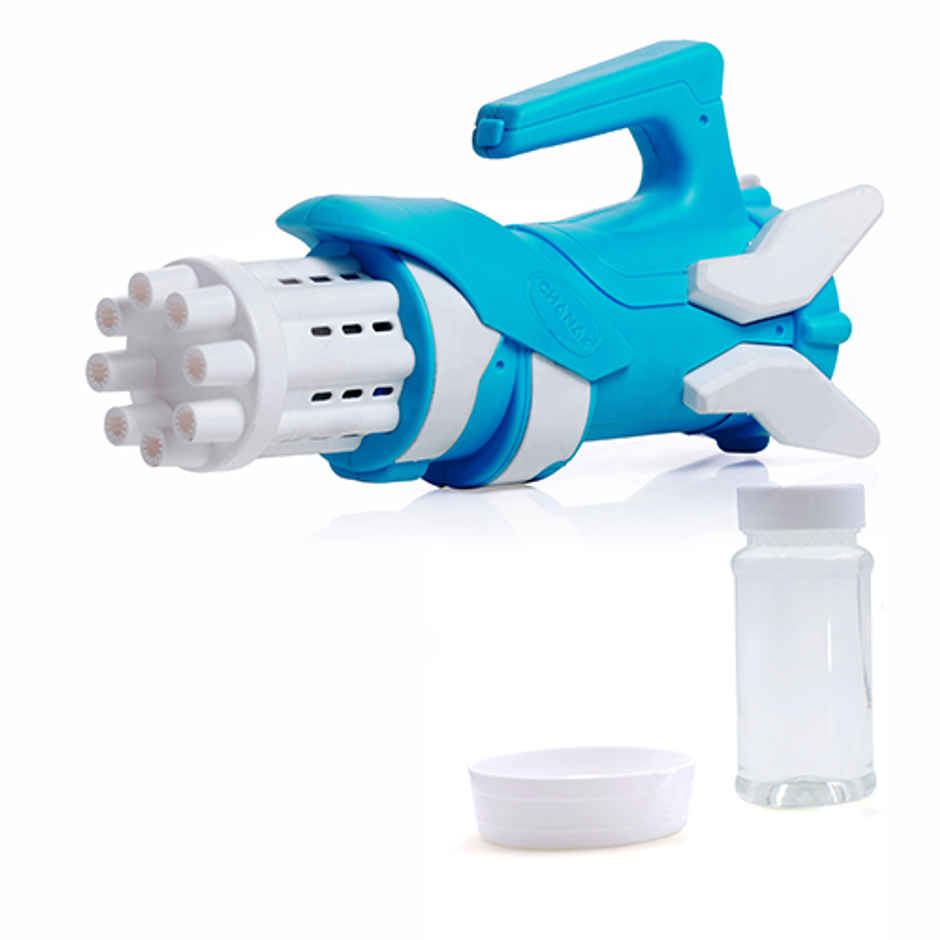 Aditi Toys 8-Hole Gatling Bubble Gun with Solution - Safe for Kids, Indoor/Outdoor 3+ |Light Blue
