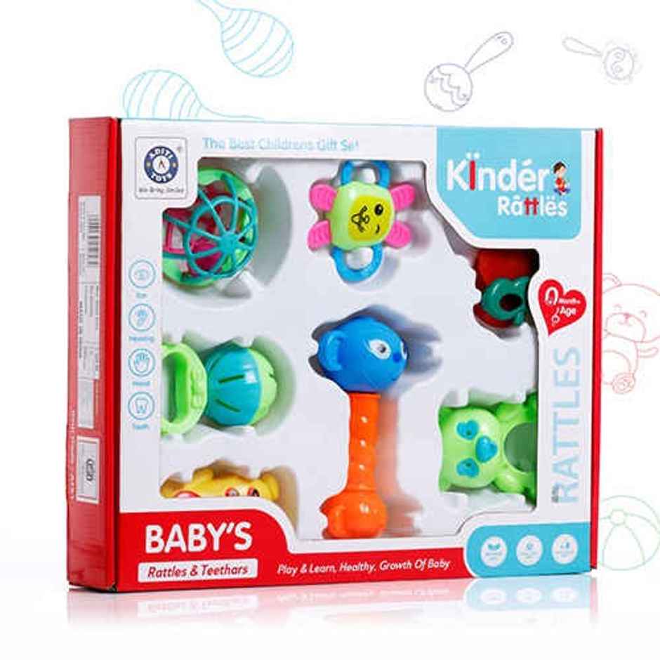 Aditi Toys 8-Piece Baby Rattle Set -Safe, Colorful, 100% BPA Free, Non-Toxic, Infant Grab, Age 0-6M