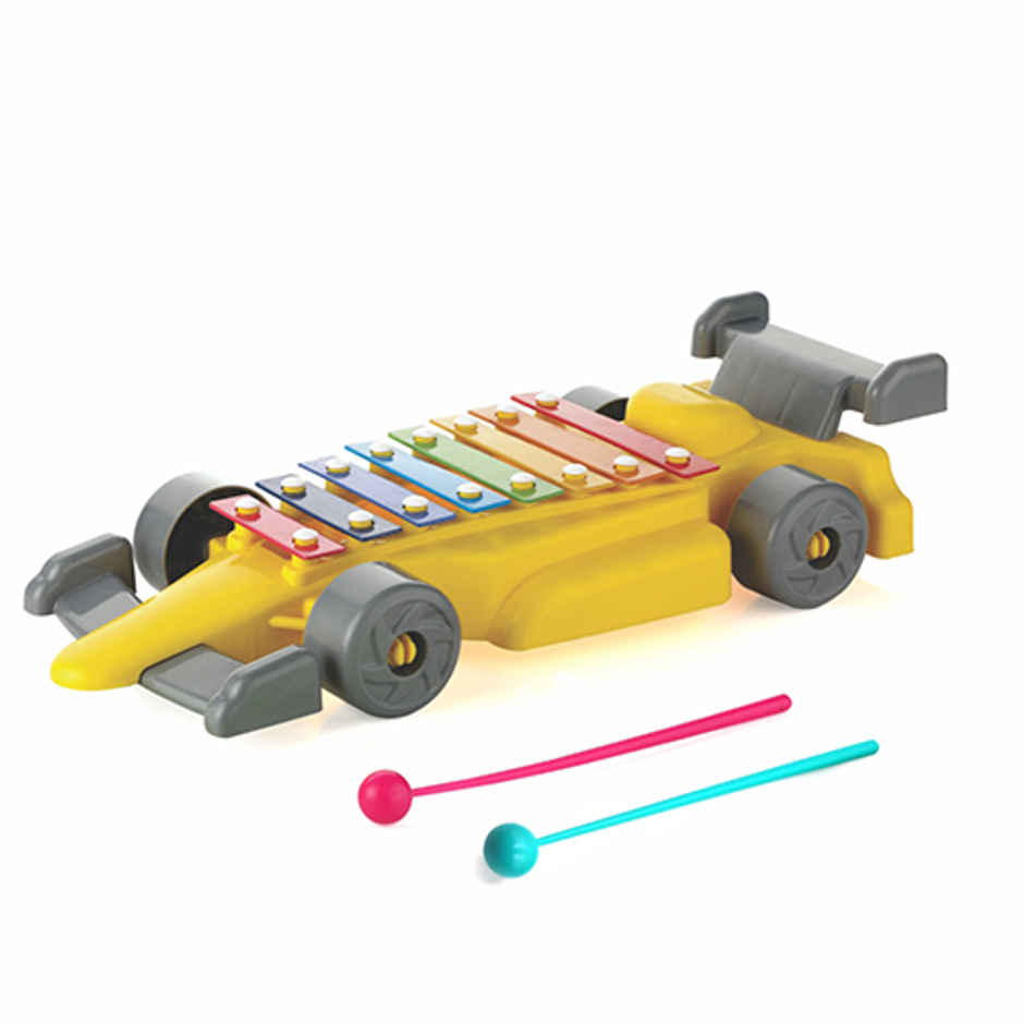 Aditi Toys Plastic Car Xylophone with 8 Metal Nodes, Xylophone Toy Car for Kids | 3 Yrs + | Yellow