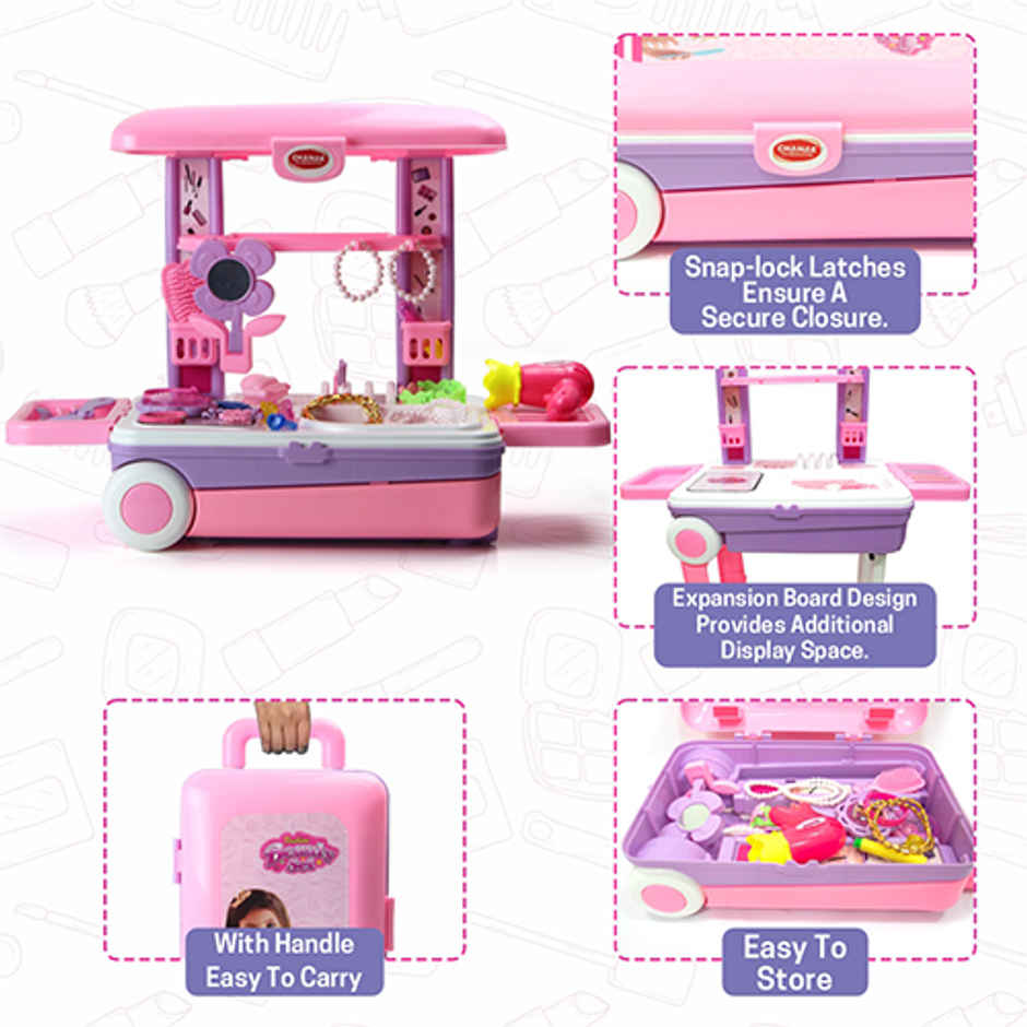Aditi Toys Beauty Set Trolley - Portable 25-Piece Makeup Kit on Wheels for Girls 3+, BIS Approved