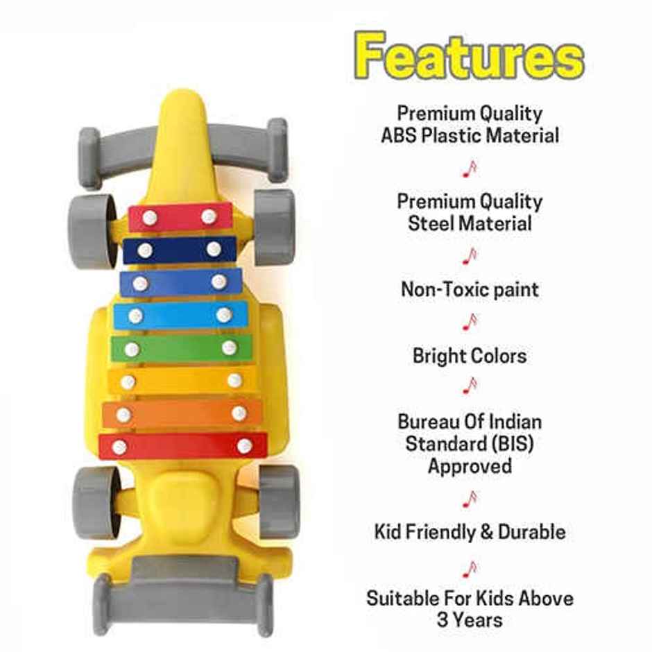 Aditi Toys Plastic Car Xylophone with 8 Metal Nodes, Xylophone Toy Car for Kids | 3 Yrs + | Yellow