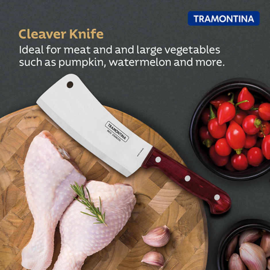 Tramontina Polywood Stainless Steel Cleaver Knife/,15.2cm/6 inch | Straight/Plain Edge Knife | Treated Brazilian Polywood Handle |Impact Resistant | Heat Resistant |Dishwasher Safe | 5 Year Warranty