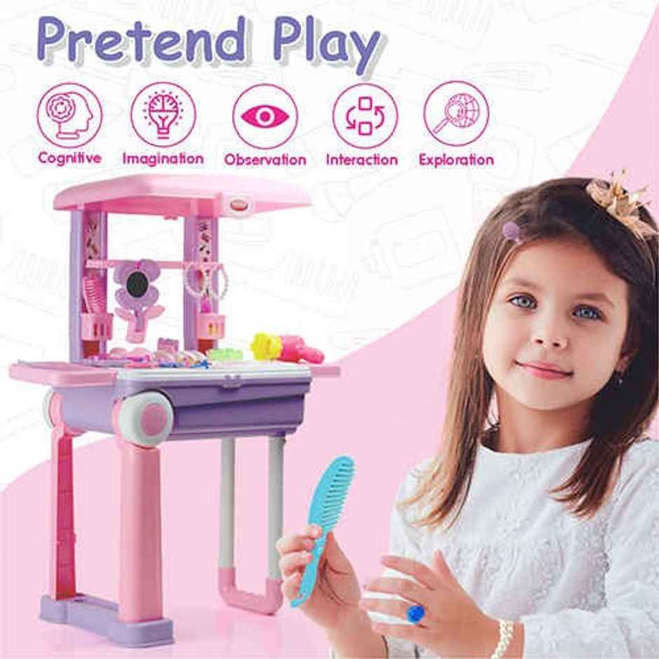 Aditi Toys Beauty Set Trolley - Portable 25-Piece Makeup Kit on Wheels for Girls 3+, BIS Approved