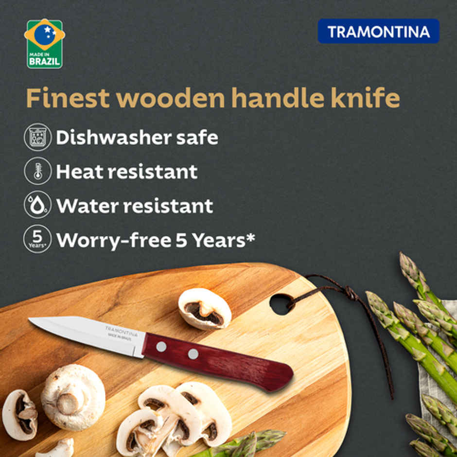 Tramontina Polywood Stainless Steel Vegetable & Fruit Knife/,7.6cm/3 inch | Straight/Plain Edge | Treated Brazilian Polywood Handle |Impact Resistant |Heat Resistant |Dishwasher Safe |5 Yr Warranty