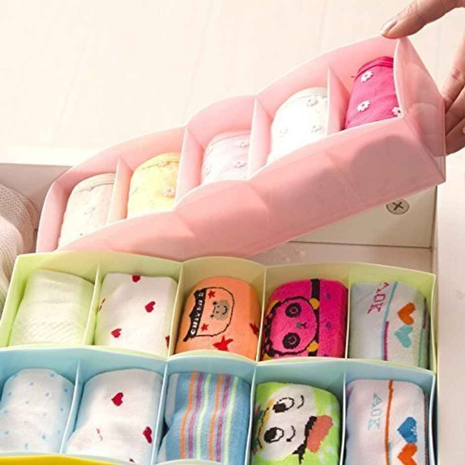 Go Hooked 5 Grid Plastic Storage Box Drawer Organizer | Multicolor | Set Of 8