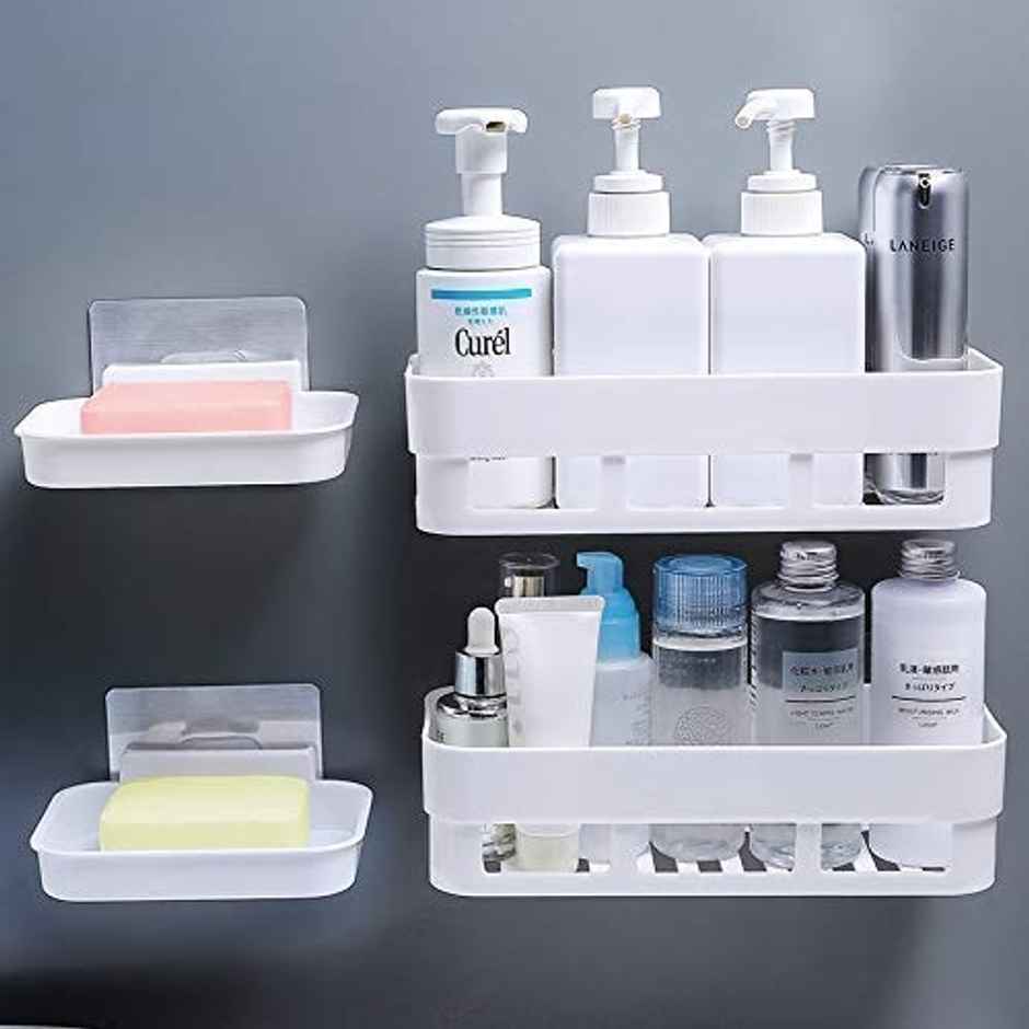 Perpetual Bathroom 4Shelf + 4Soap Dish Holder | Self-Adhesive Rack for Wall