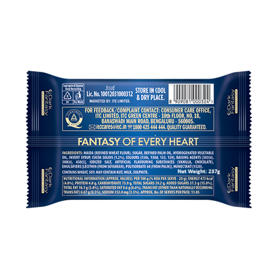 Sunfeast Dark Fantasy Vanilla Cream Dark Crunchy Biscuits | Artificial Colour-free Combo