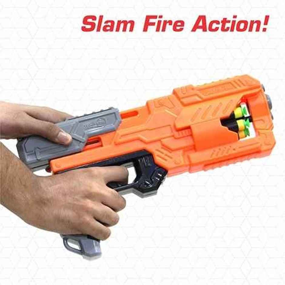 Aditi Toys Six Fire Dart Gun with 6|Dart Drum & 10 Soft Bullet | Arm Toy Gun Above 6+ | Orange