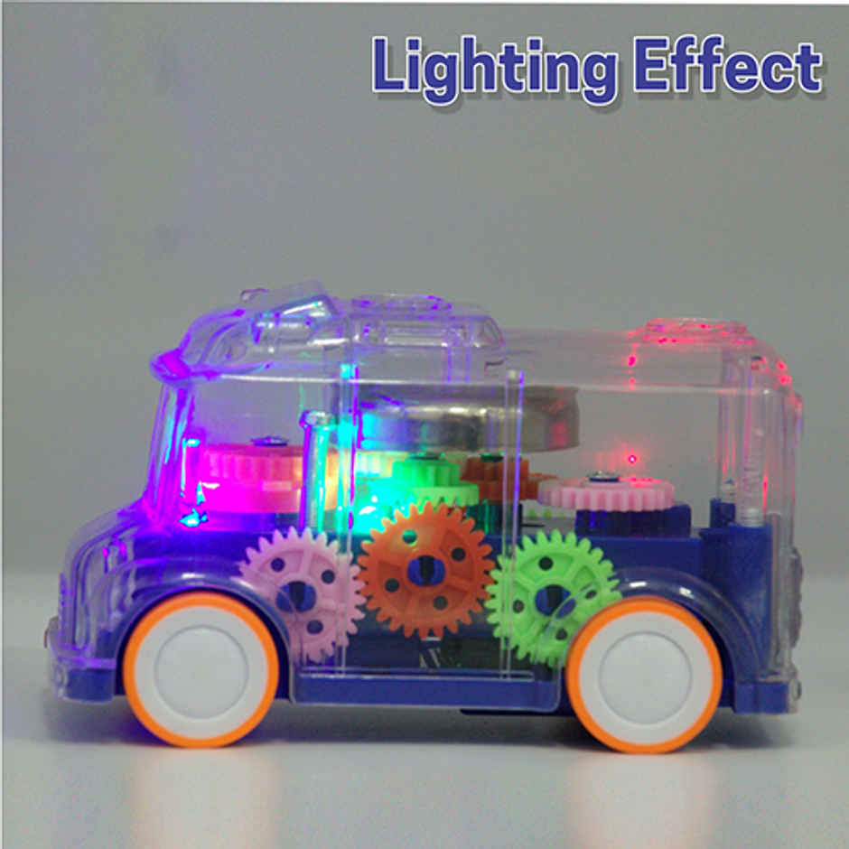 Aditi Toys Transparent Gear Mini School Bus with Tinkling Sound and Light for Kids 3 Years-Dark Blue