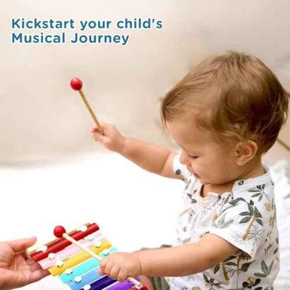 Storio Wooden Xylophone Toy For Kids 3+ Years | 8-Note Musical Instrument | 2 Mallets | Multicolour
