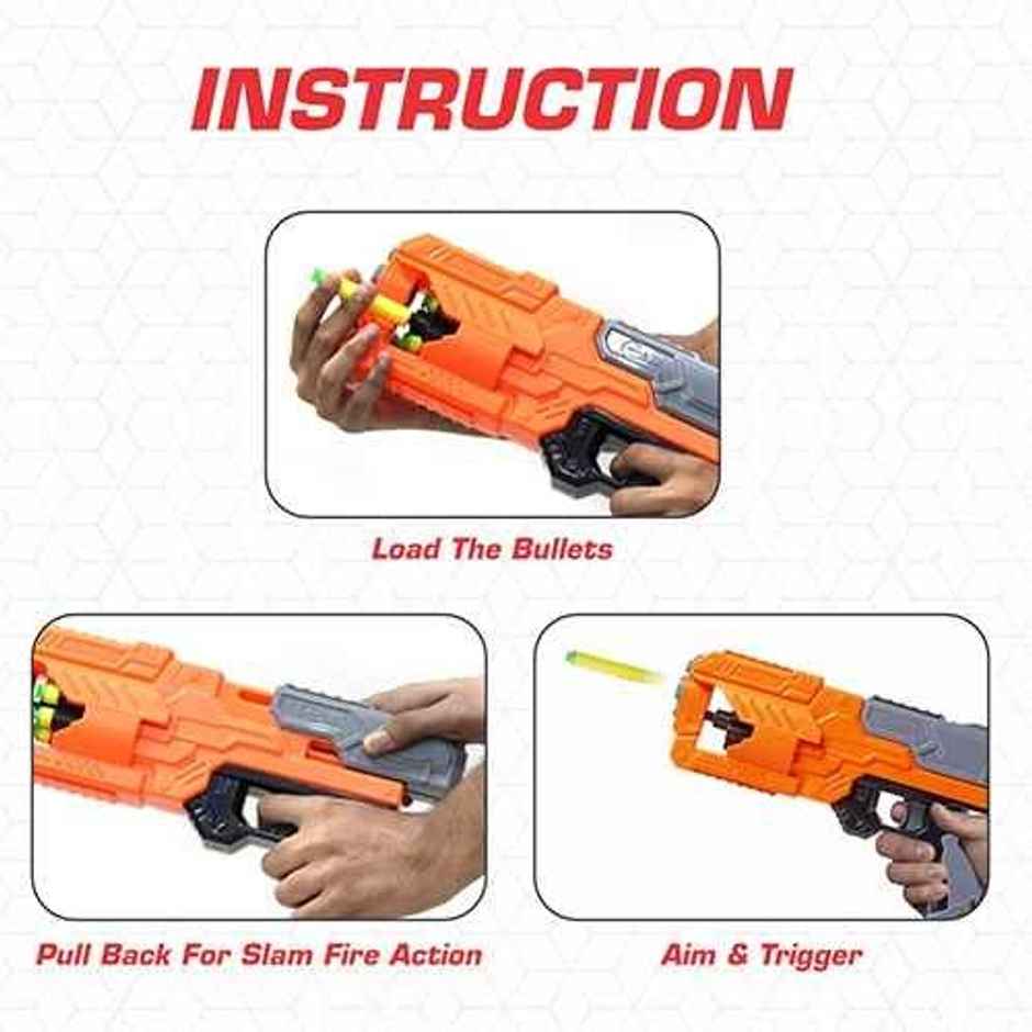 Aditi Toys Six Fire Dart Gun with 6|Dart Drum & 10 Soft Bullet | Arm Toy Gun Above 6+ | Orange