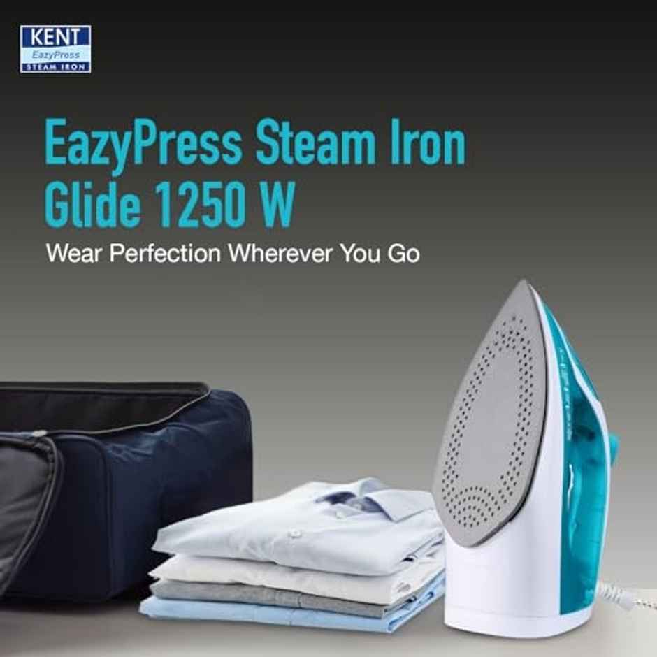 Kent Glide Steam Iron | 1250W | Powerful Steam Burst Upto 20G/Min| Turquoise Blue