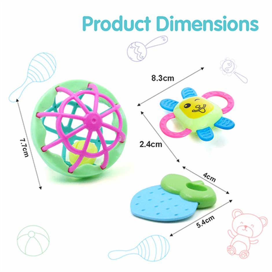 Aditi Toys 3-Piece Baby Rattle Set - Safe, Colourful, 100% BPA Free, Non-Toxic, Infant Grab, Age 0 -6M