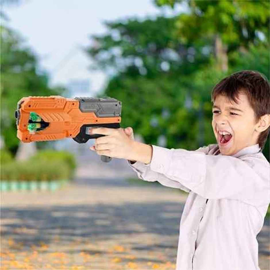 Aditi Toys Six Fire Dart Gun with 6|Dart Drum & 10 Soft Bullet | Arm Toy Gun Above 6+ | Orange