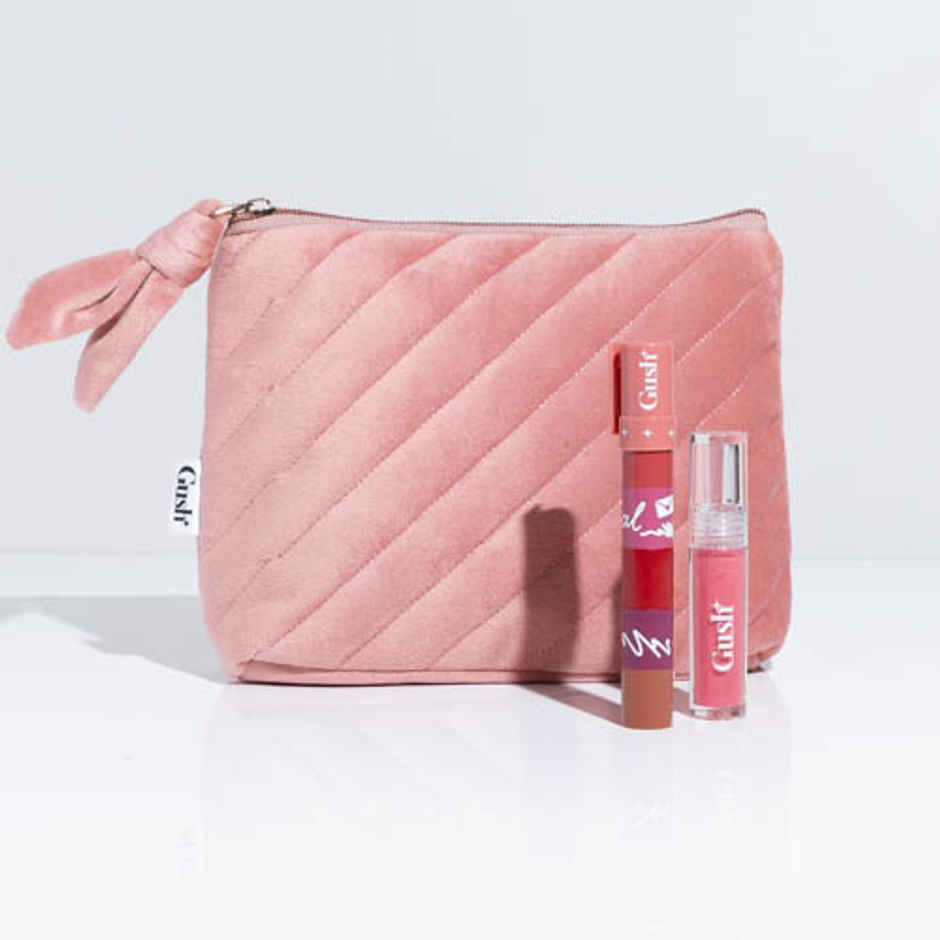 Gush Beauty Kiss Kit | Lip Oil + Pen Pal + Travel Pouch | 2-In-1 Lip Combo Gift Set