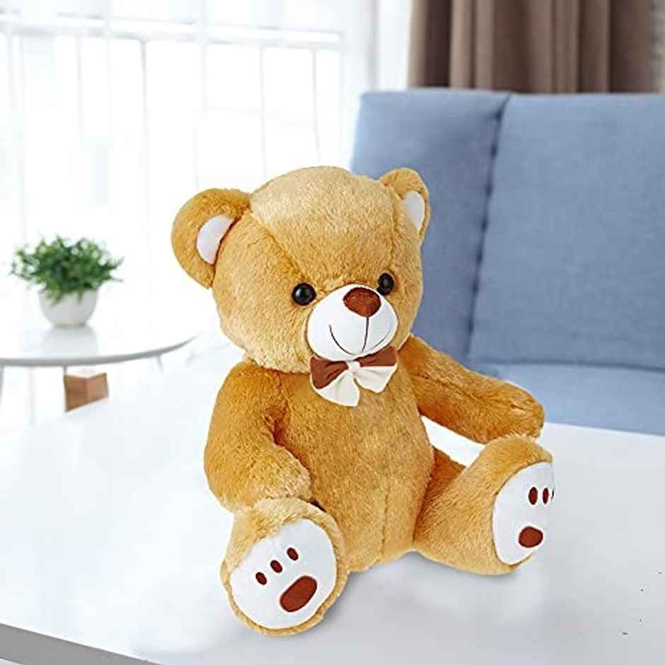 Webby Plush Cute Sitting Teddy Bear Soft Toys with Neck Bow and Foot Print, Brown 35 cm