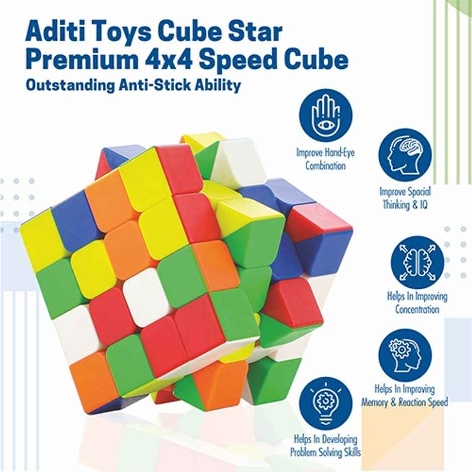 Aditi Toys 4x4 Cube for Kids, Speed Cube Puzzle for Kids & Adults, Stickerless Speed Cube - Age 6 Y+