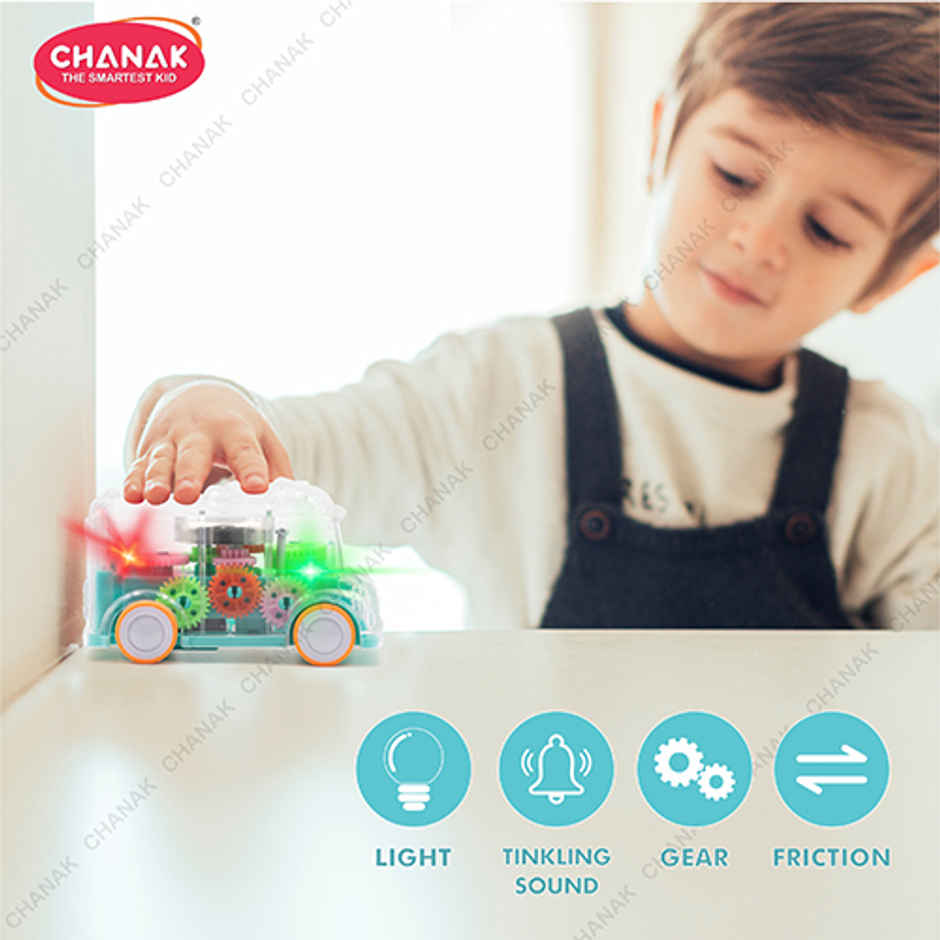 Aditi Toys Transparent Gear Mini School Bus with Tinkling Sound and Light for Kid 3 Years-Light Blue