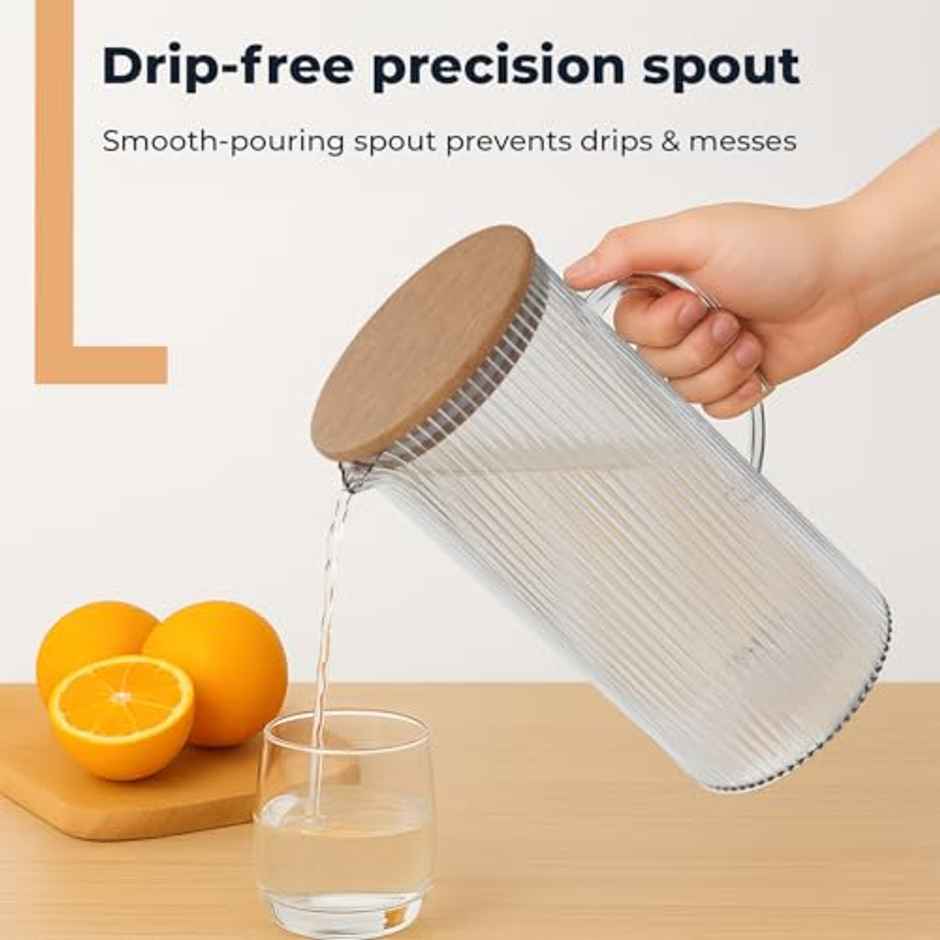 Lifelong Glass Jug | 1.4 L | Bamboo Lid | For Water, Milk, Juice & Lassi