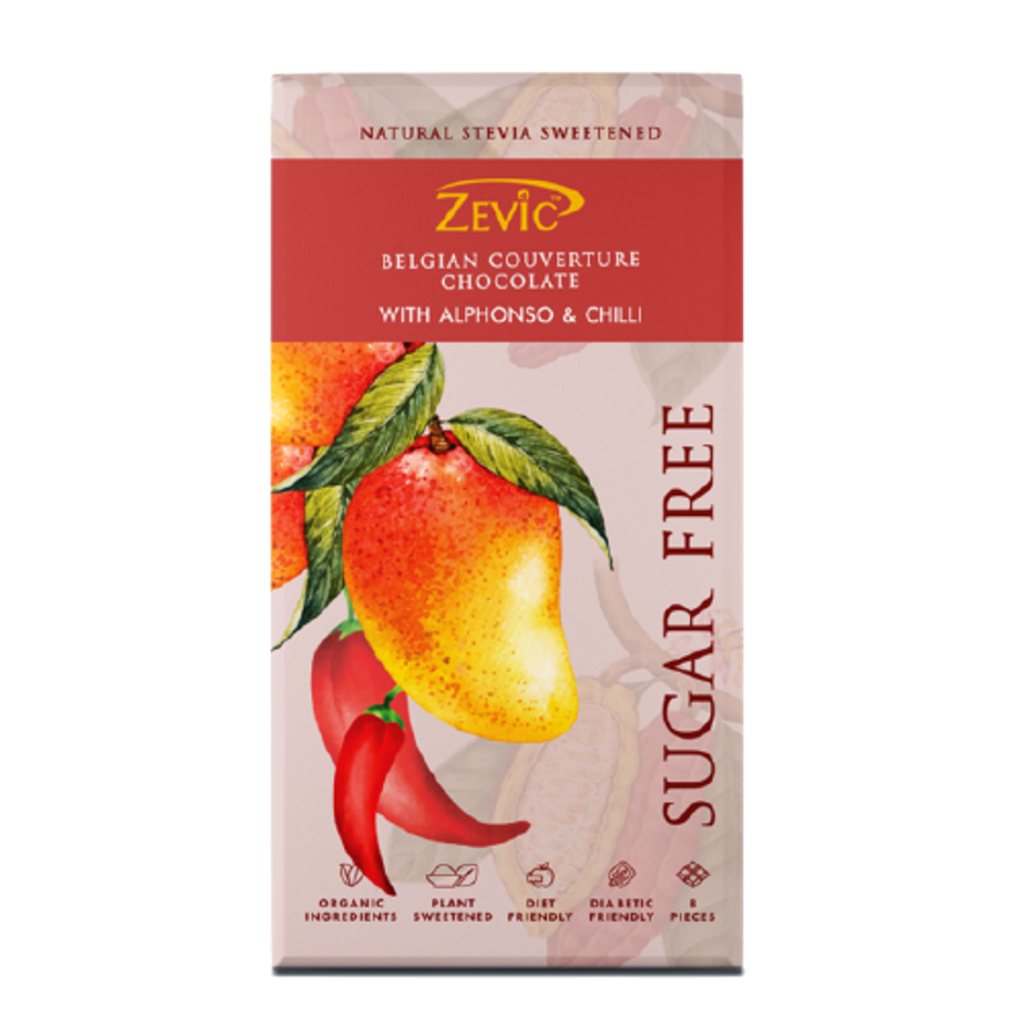 Zevic Alphonso & Chilli Sugar Free Belgian Couverture Chocolate