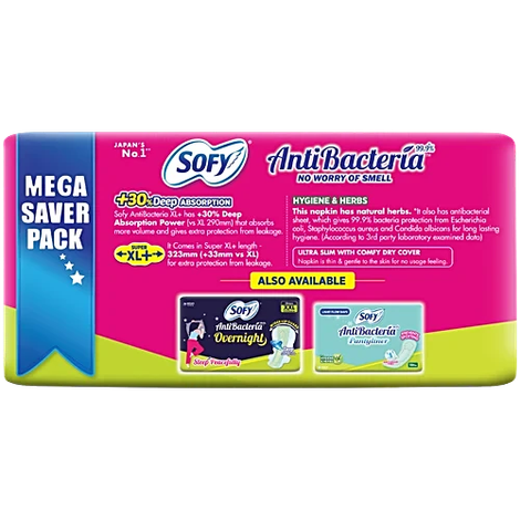 Sofy AntiBacteria XL+ Sanitary Pads |6 Layer Deep Absorption | 323mm