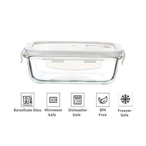Femora Borosilicate Rectangular Glass Food Storage Container With Air Vent Lid - 400Ml