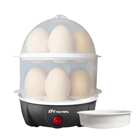 truTRTL Smart 4-in-1 Egg Boiler Machine 350 Watts | Boil upto 14 Eggs, Poach Eggs, Steam Vegetables Make Dhokla, Reheat (828 ml) - Black