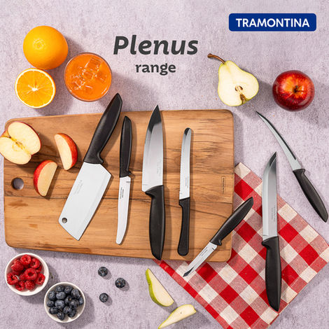 Tramontina Plenus Stainless Steel Tomato Knife/, 12cm/4.7 inch | Black | Micro-Serrated Edge/Wavy/Serrated Edge Knife | Polypropylene Handle | Dishwasher Safe | 5 Year Warranty | Made in Brazil