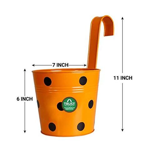 TrustBasket Polka Dotted Round Railing Planters | Balcony Hanging Pots - Multicolor