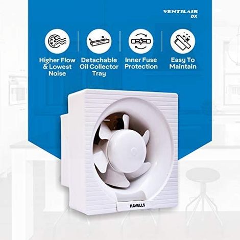 Havells Ventil Air Dx Exhaust Fan, 150mm, Cut Out Size: 6.8X6.8 Square Inches, White