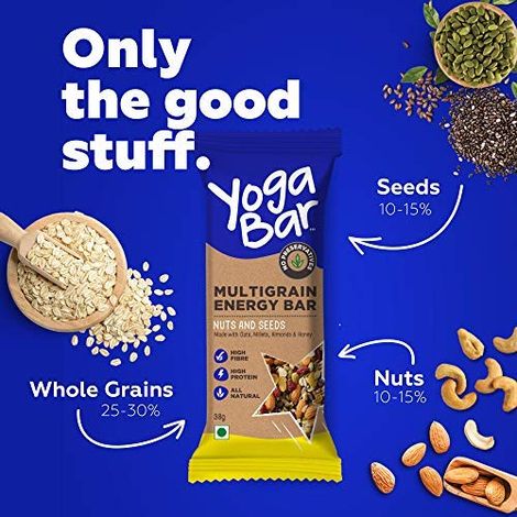 Yogabar Multigrain Energy Bars , Nuts and Seeds 35g - with Nuts,Oats,Millets, Gluten Free,Granola Bar Combo