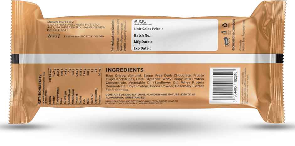 Getmymettle Nutrition And Snacks Bars | Each 30G Bar | Protein Bars (Choco Almond Crunch)